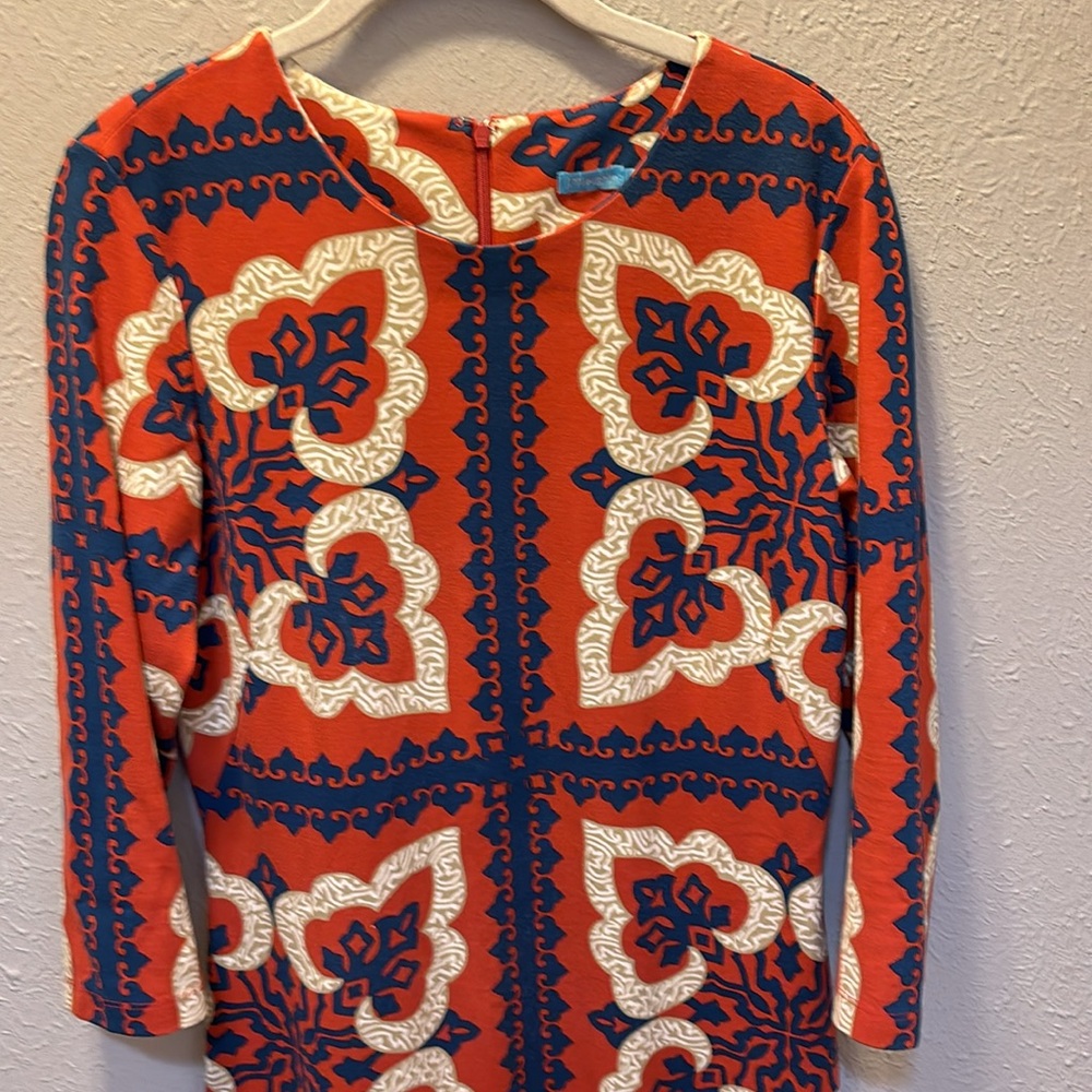 J. McLAUGHLIN Devon Dress 3/4 Sleeves Red (Orange) Navy Women’s Sz Small - Picture 3 of 9
